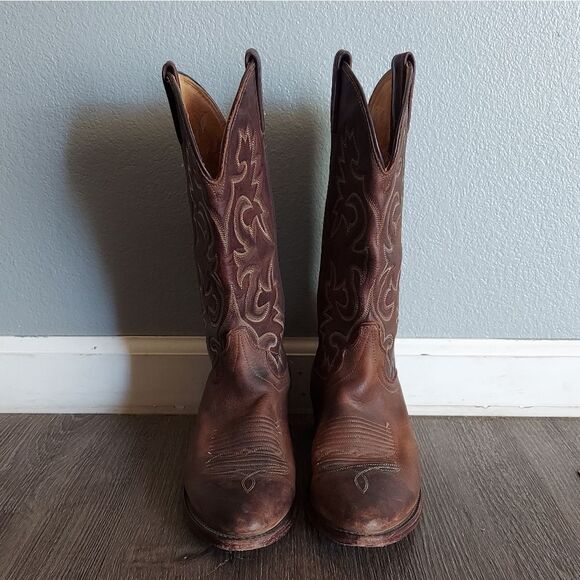 J. Chisholm | Brown Leather Cowboy Boots Shoe 9 D - Picture 2 of 12